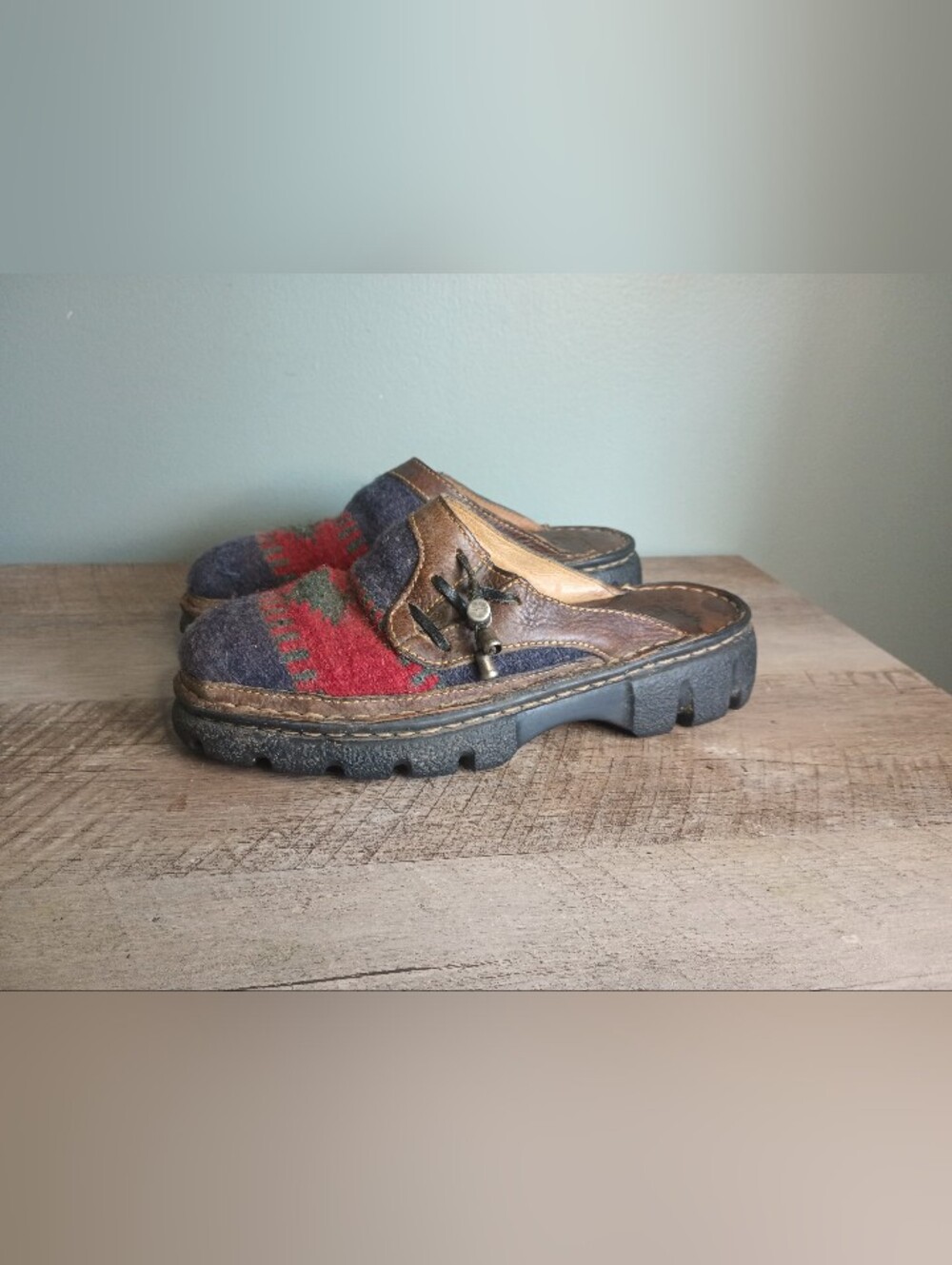 Double H Southwestern Wool Chunky Clogs Womens 6 Blanket Aztec Bohemian Y2K